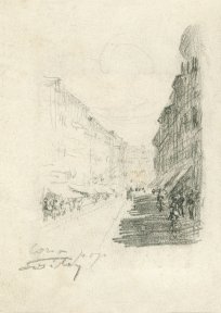Veno Pilon, Corso v Gorici, ok. 1914, svinčnik na papirju, Pilonova galerija