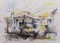 Brane Jazbar, Tabor, 1991, lavrirana risba