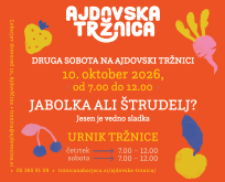 Tradicionalna Druga sobota na Ajdovski tržnici tokrat vabi, da v soboto, 10. oktobra, med 7. in 12. uro na stojnicah poiščete lokalno pridelana jabolka in svež jabolčni štrudelj. 