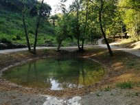 Obnova Jezerca na Planini, obdanega s sprehajalno potjo in suhozidi.