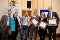 Na fotografiji (z leve prot desni): Jacques Viseur (Euro Top), Ludovica Serafini (Evropska komisija), Thierry Laurent (Coris BioConcept), Matjaž Peterka (BIA Separations), Antje Plaschke-Schlütter (Molecular Machines & Industries), Maxime Rattier (Genewave).<br />

