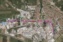 Trasa kolesarskih stez skozi mesto Ajdovščina. 