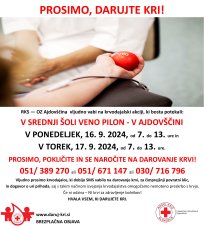 Jesenska krvodajalska akcija v Ajdovščini - 16. in 17. september, Srednja šola Veno Pilon Ajdovščina