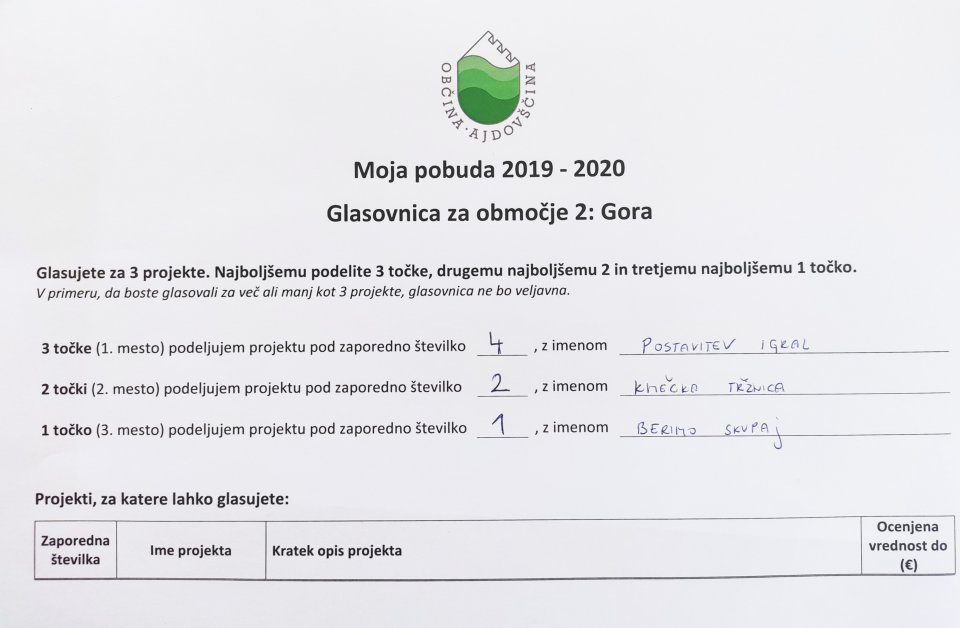 Primer pravilno izpolnjene glasovnice iz preteklega obdobja